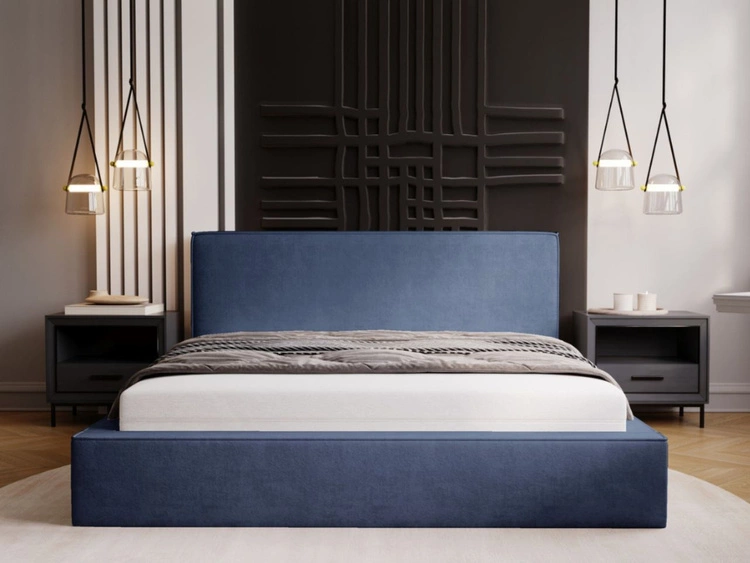 Łóżko tapicerowane z pojemnikiem i stelażem 200x200 Monaco Niebieskie