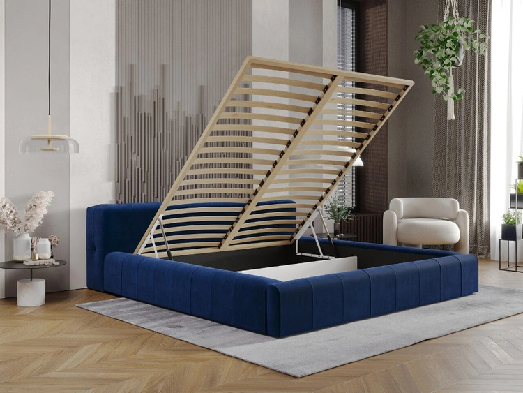 Łóżko tapicerowane z pojemnikiem i stelażem 120x200 Lipari Niebieski