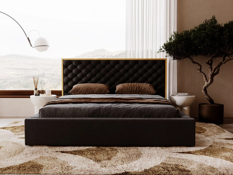 Łóżko tapicerowane z pojemnikiem i stelażem 160x200 Bonito Czarny