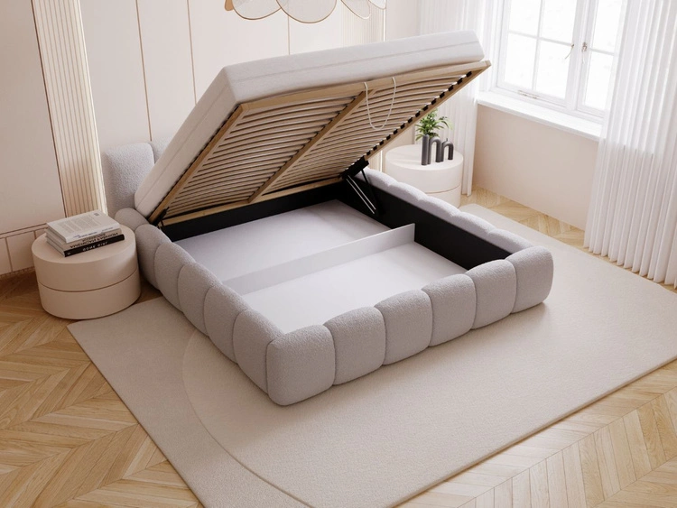 Łóżko tapicerowane z pojemnikiem i stelażem 160x200 Cloud Low szare