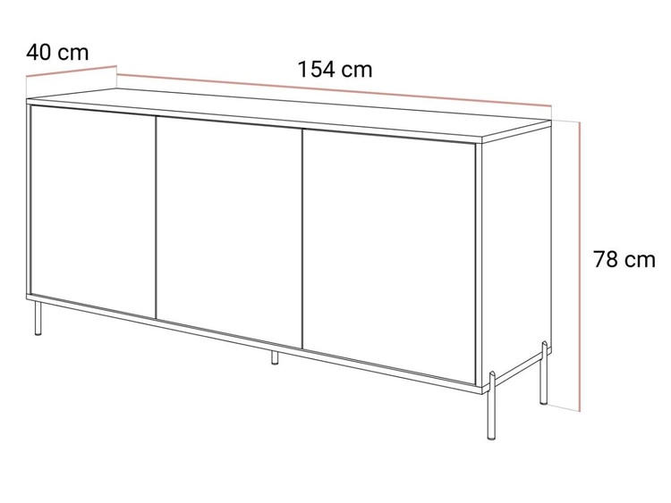 Trzydrzwiowa komoda 154 cm na złotych nogach Vivance kaszmir połysk
