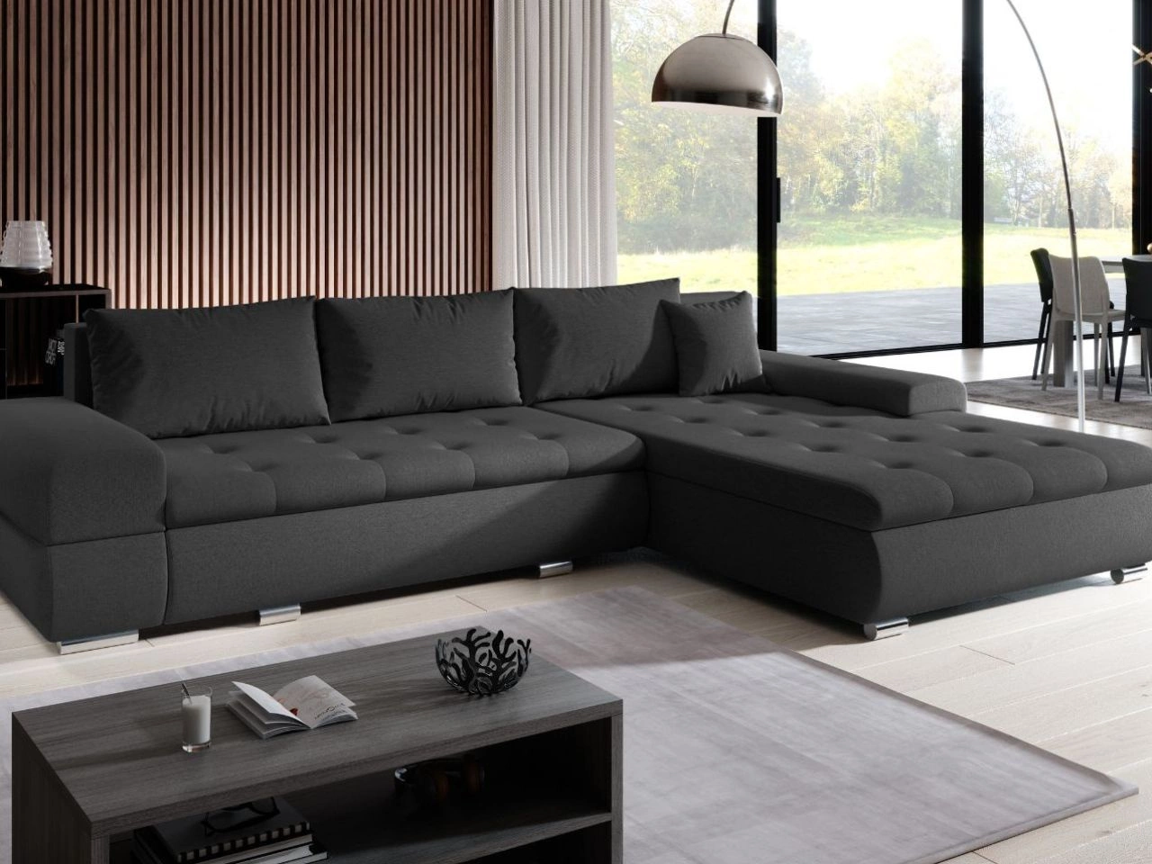 Narożnik L uniwersalny z funkcją spania i pojemnikiem Sonia Czarny