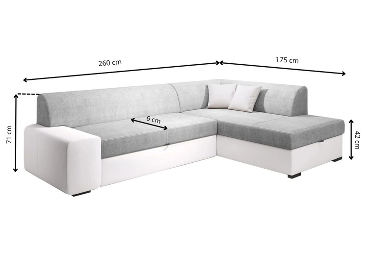 Narożnik L Prawy z funkcją spania i pojemnikiem Fresto Czarny, Biały