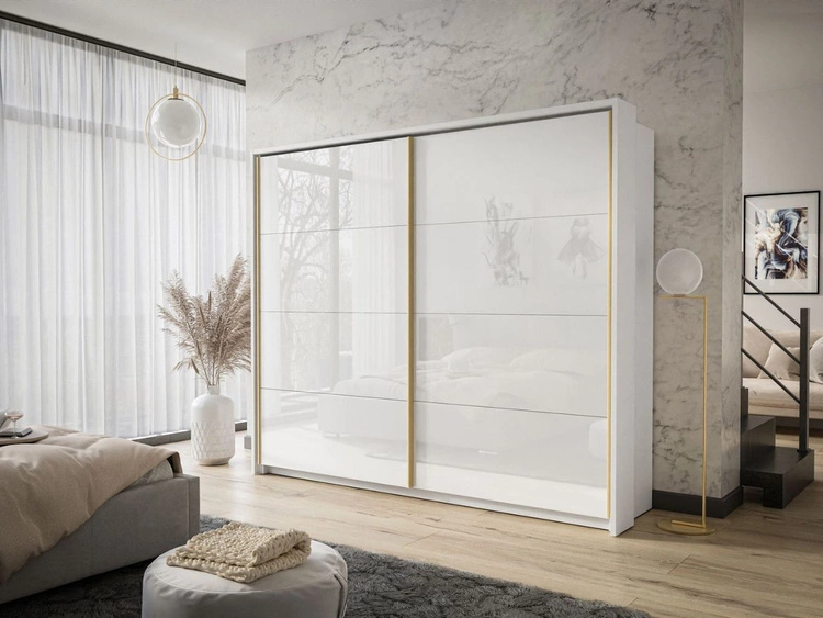 Szafa dwudrzwiowa z drzwiami przesuwnymi i nadstawką 254 cm Noaé Biały połysk 