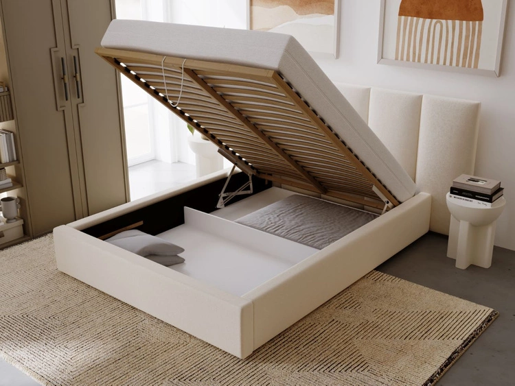 Łóżko tapicerowane z pojemnikiem i stelażem 140x200 cm Lizbona Beżowe