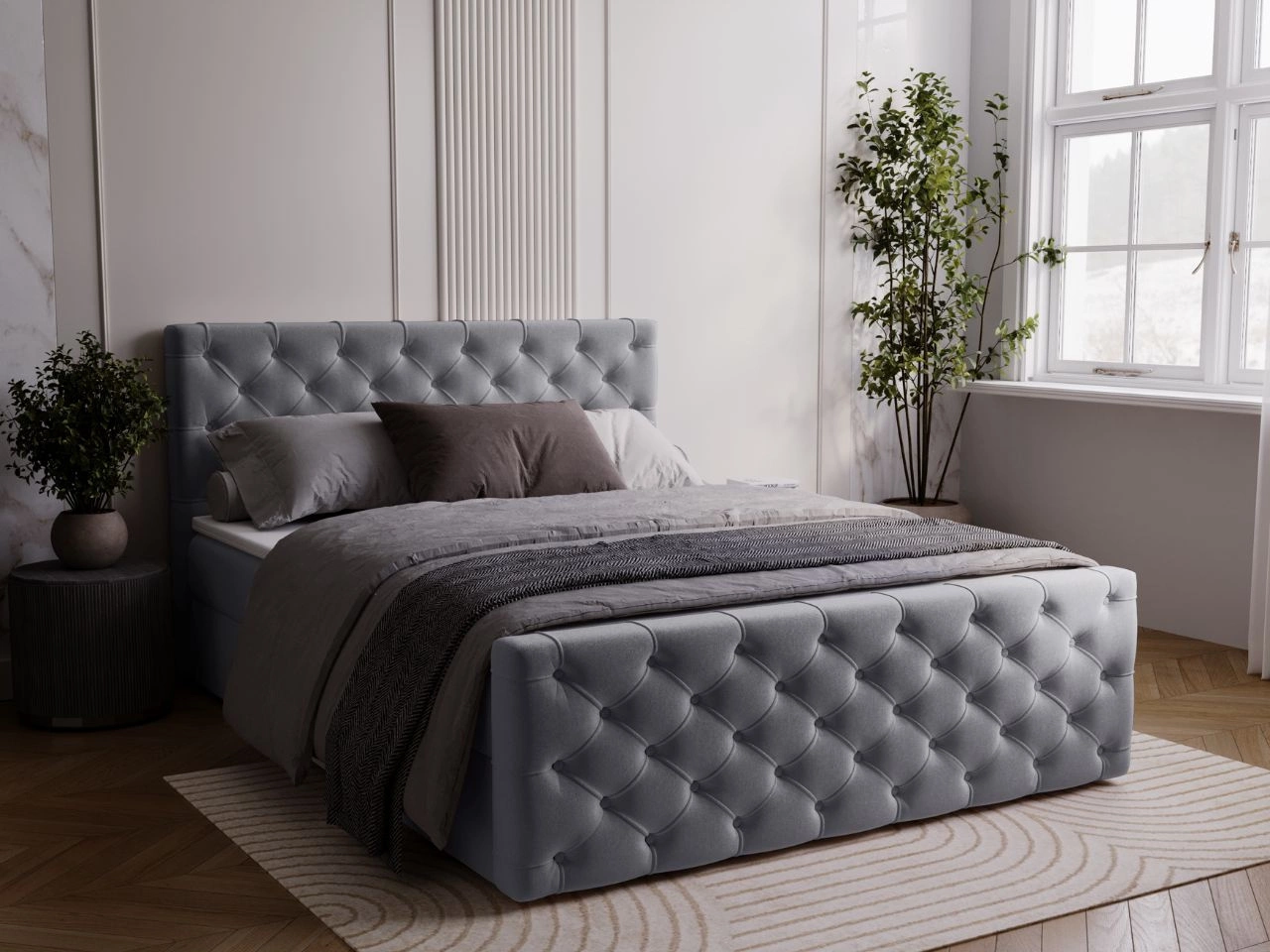 Łóżko kontynentalne z pojemnikiem na pościel 180x200 Montego Szare