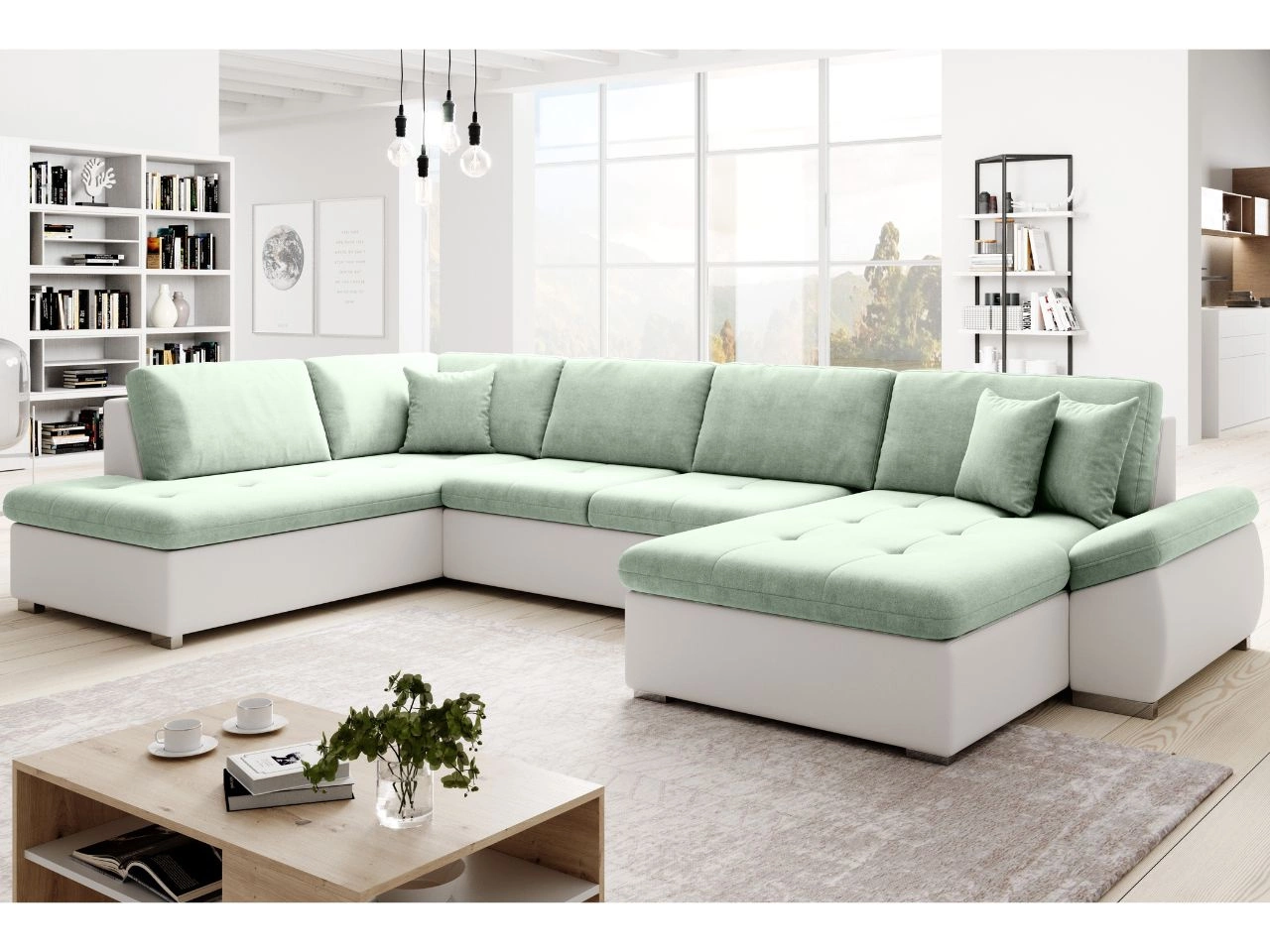 Narożnik U lewy z funkcją spania Moni U Jasny zielony