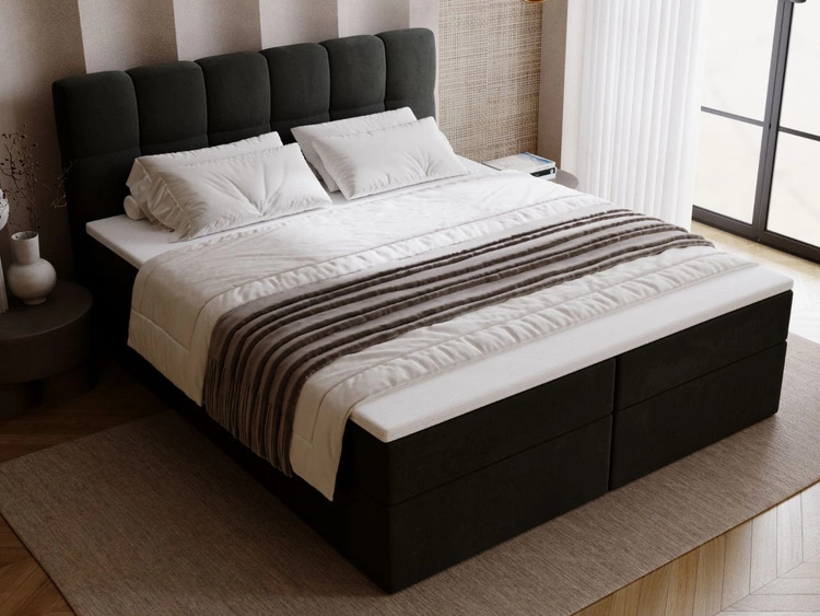 Łóżko kontynentalne z pojemnikiem na pościel 200x200 Maison Ciemnoszare