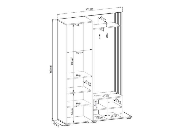 Garderoba z lustrem Macron Biała z lamelami