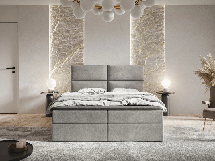 Łóżko kontynentalne z pojemnikiem na pościel 180x200 Hera Szare