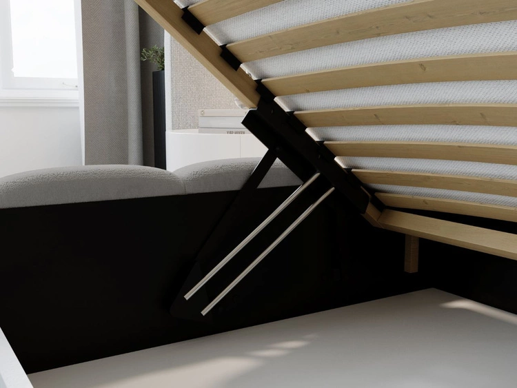 Łóżko tapicerowane z pojemnikiem i stelażem 200x200 Modo Szare