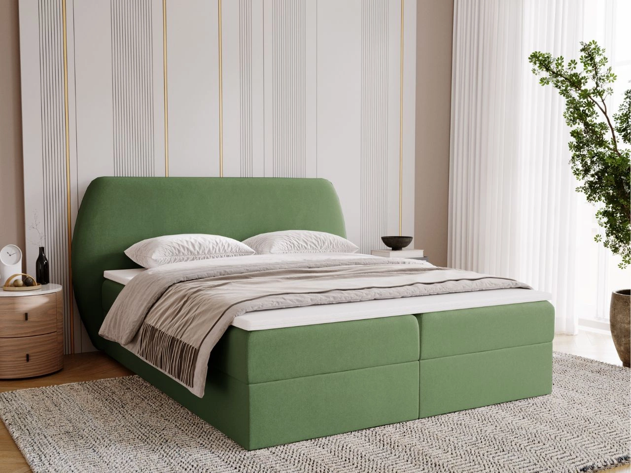 Łóżko kontynentalne z pojemnikiem na pościel 160x200 Bogota Zielone