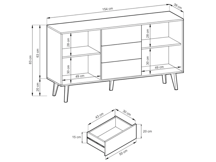Komoda z drzwiami i szufladami 154 cm Astro Czarna