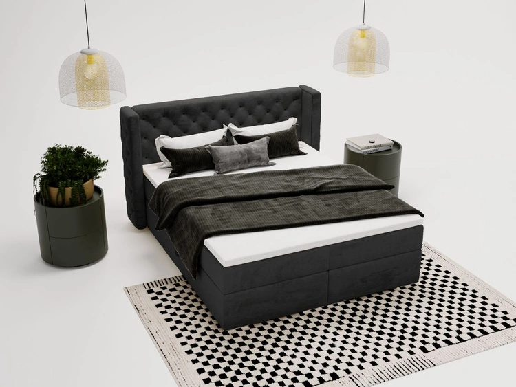 Łóżko kontynentalne z pojemnikiem na pościel 160x200 cm Lion Czarne