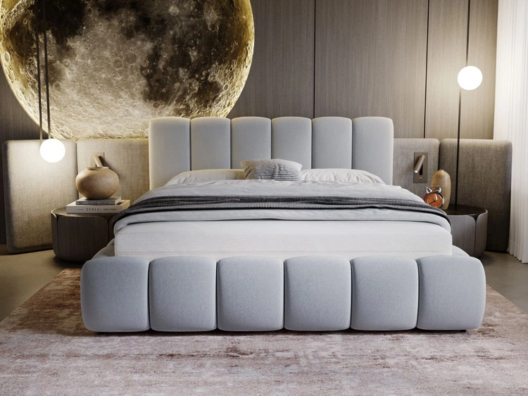 Łóżko tapicerowane z pojemnikiem i stelażem 140x200 Cloud Jasny szary