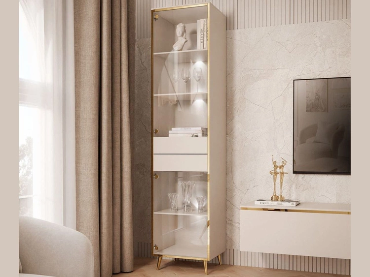 Witryna z szufladami szklana w stylu glamour z oświetleniem LED Evare kaszmir