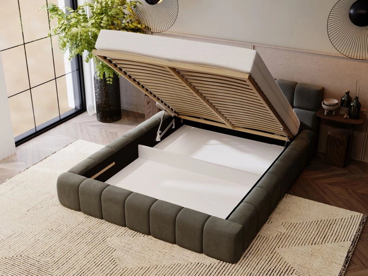 Łóżko tapicerowane z pojemnikiem i stelażem 120x200 Alicante Ciemny szary