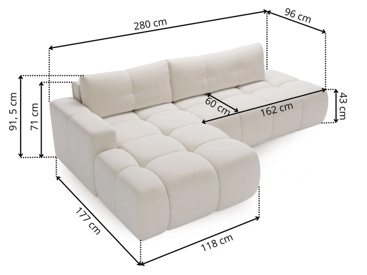 Narożnik L Prawy z funkcją spania i pojemnikiem Montero Szary