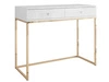 Konsola z szufladami, złotym stelażem i kryształowymi uchwytami Brisa biały połysk