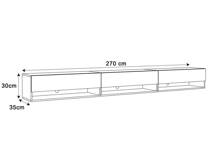 Szafka RTV wisząca 270 cm do salonu z oświetleniem LED Aurelie Kaszmir połysk