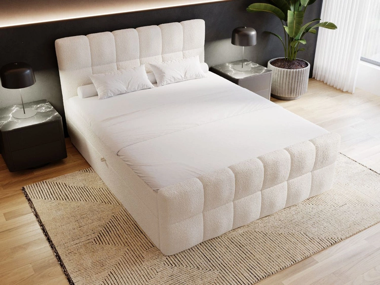 Łóżko kontynentalne z pojemnikiem na pościel 160x200 Alicante w tkaninie bouclé Beżowe