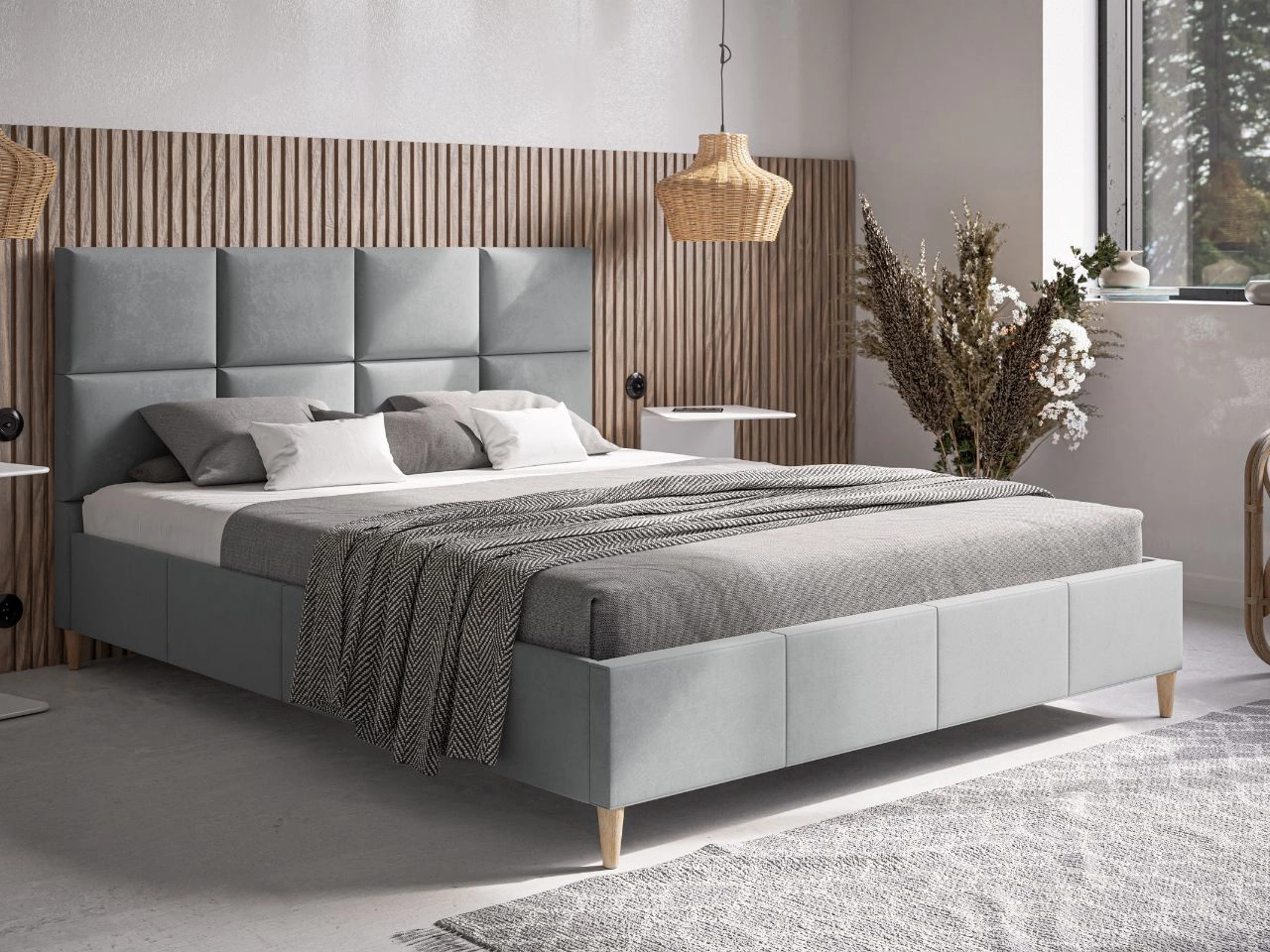 Łóżko tapicerowane ze stelażem 120x200 Luxe Jasny Szary