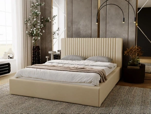 Łóżko tapicerowane z pojemnikiem i stelażem 180x200 Malmo Beżowe
