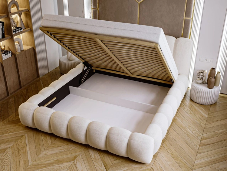 Łóżko tapicerowane z pojemnikiem i stelażem 140x200 Averia Beżowy