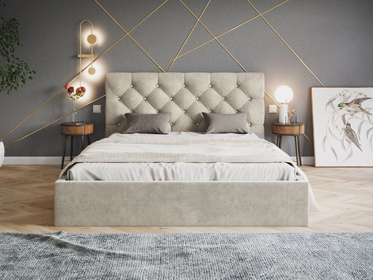 Łóżko tapicerowane z pojemnikiem i stelażem 140x200 Selva Beżowy