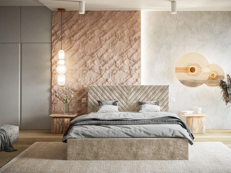 Łóżko tapicerowane z pojemnikiem i stelażem 120x200 Esma Beżowe