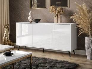 Trzydrzwiowa komoda 154 cm w stylu glamour na czarnych nogach Vivance biały połysk