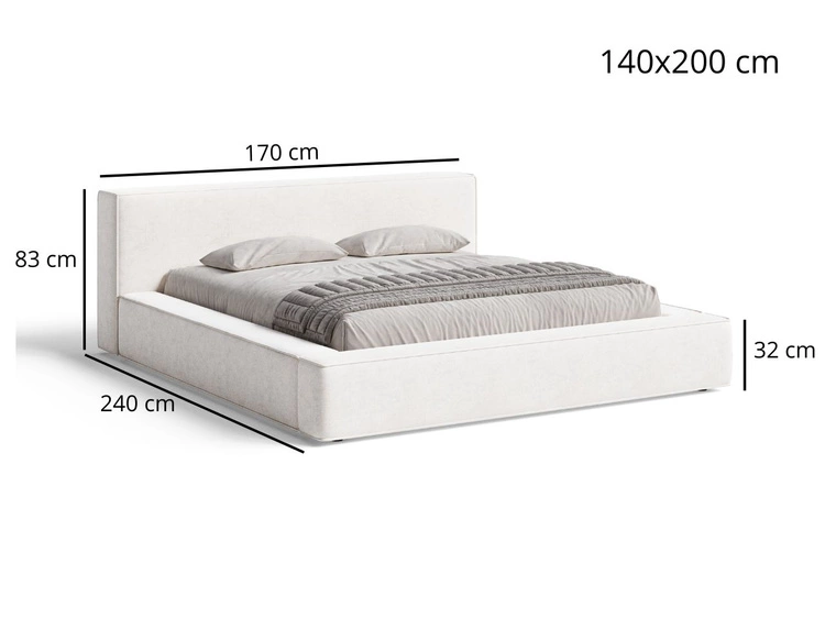 Łóżko tapicerowane z pojemnikiem i stelażem 140x200 Mali Kremowe