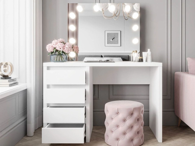 Toaletka z lustrem, szufladami i oświetleniem LED Nesso biały mat