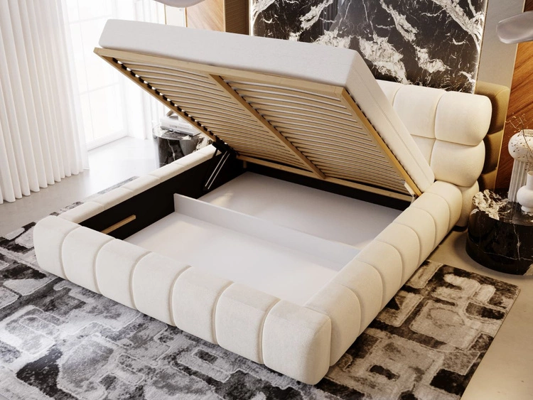 Łóżko tapicerowane z pojemnikiem i stelażem 160x200 Mellow Beżowe