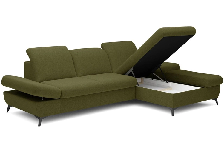 Narożnik L Prawy z funkcją spania i pojemnikiem Hannover Ciemnozielony