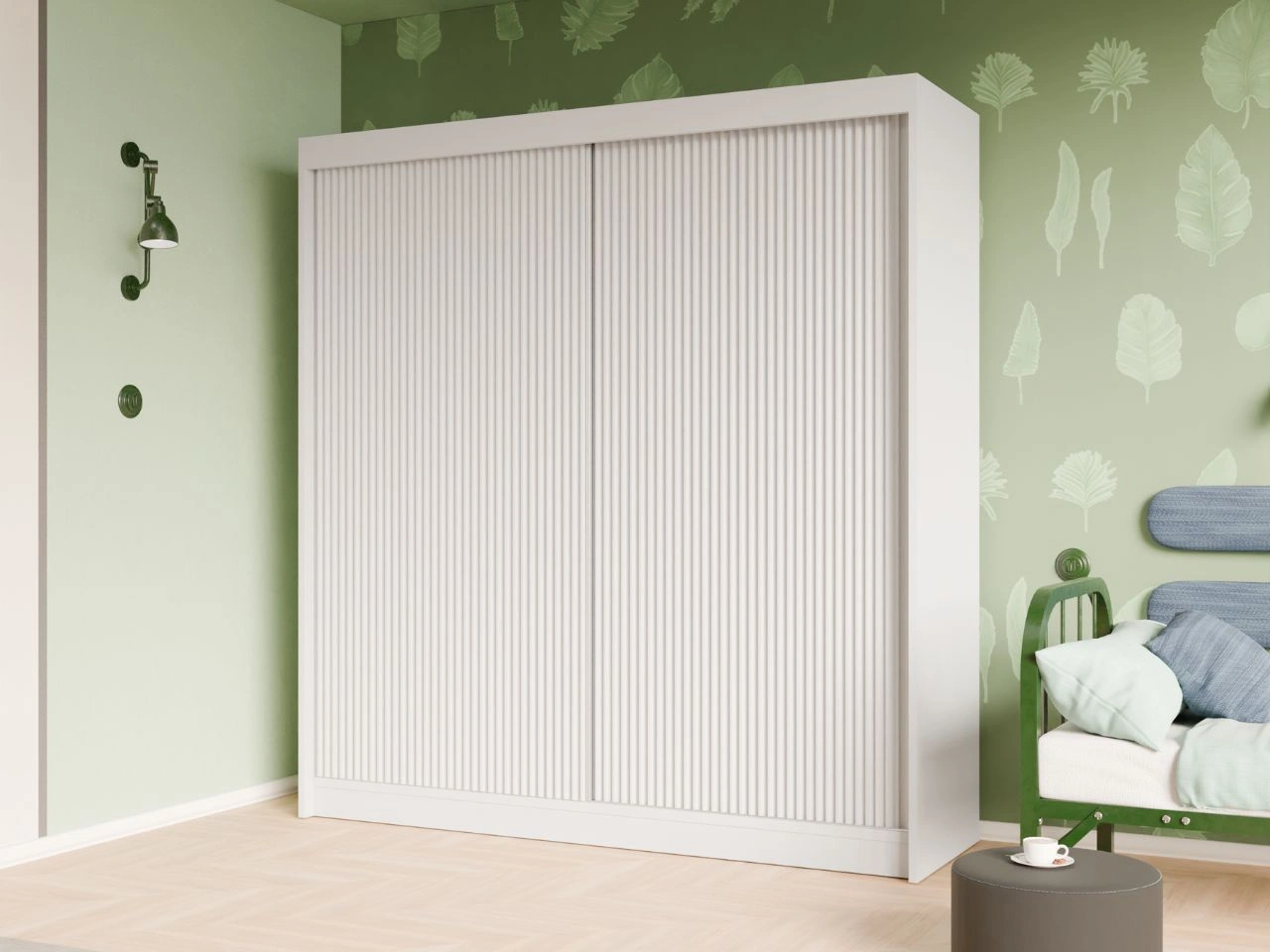 Szafa przesuwna z ryflowanym frontem 200 cm Fano Biała