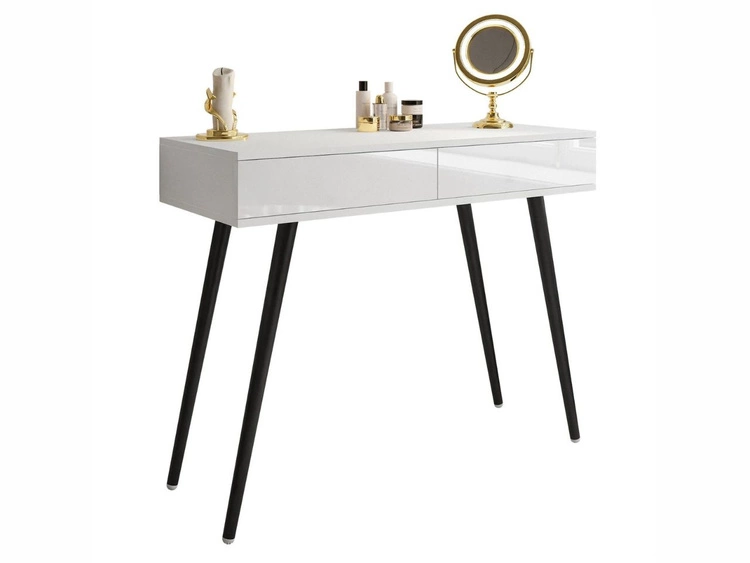 Konsola glamour z szufladami i czarnymi nogami Olivine biały połysk