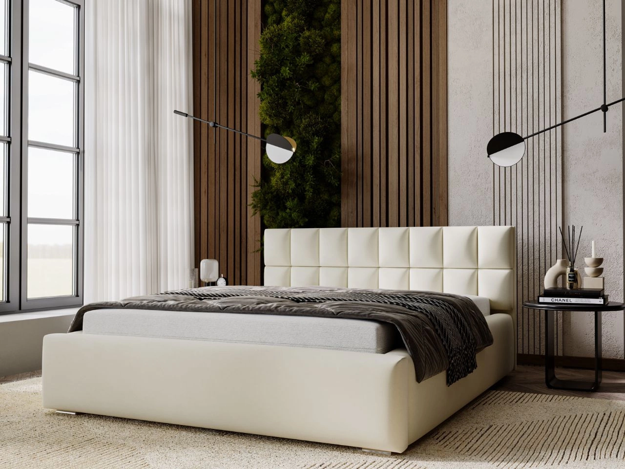 Łóżko tapicerowane z pojemnikiem i stelażem 180x200 Hugo Beżowe