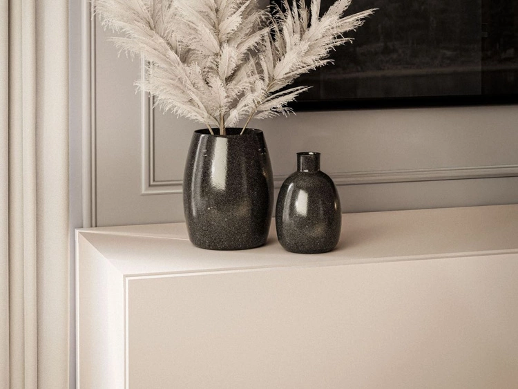 Szafka RTV do salonu 180 cm z czarnymi metalowymi nóżkami i oświetleniem LED Aurelie Kaszmir mat