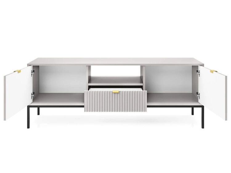 Szafka RTV pod telewizor z szufladami i drzwiczkami Amber Szara na złotych nogach