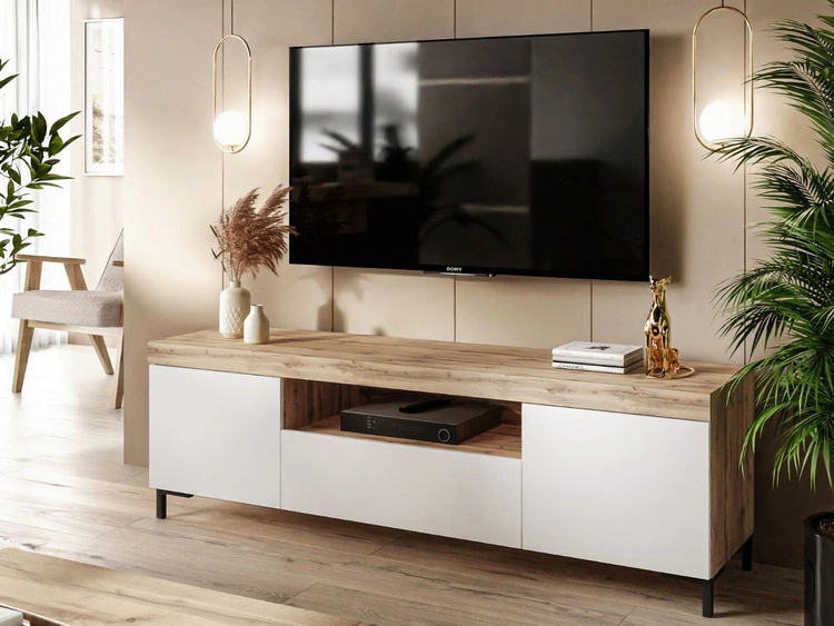 Zestaw mebli do salonu w loftowym stylu Asumi Biały i dąb wotan