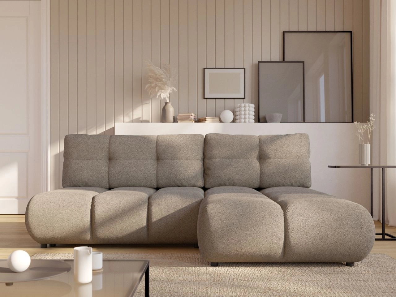 Narożnik z funkcją spania i pojemnikiem Prawy Milet Jasnoszary