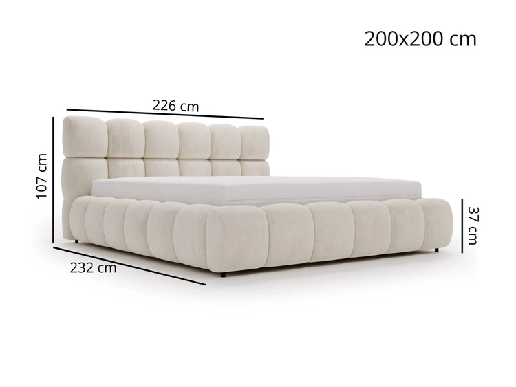 Łóżko tapicerowane z pojemnikiem na pościel i stelażem 200x200 Modo w tkaninie bouclé Czarne