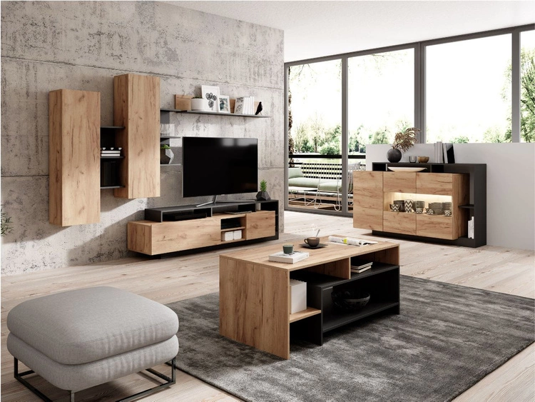 Stolik kawowy Alvano Dąb Craft Złoty, Antracyt