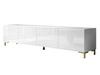 Szafka RTV pod telewizor z drzwiczkami na złotych nóżkach 200 cm Nodoo Biały połysk