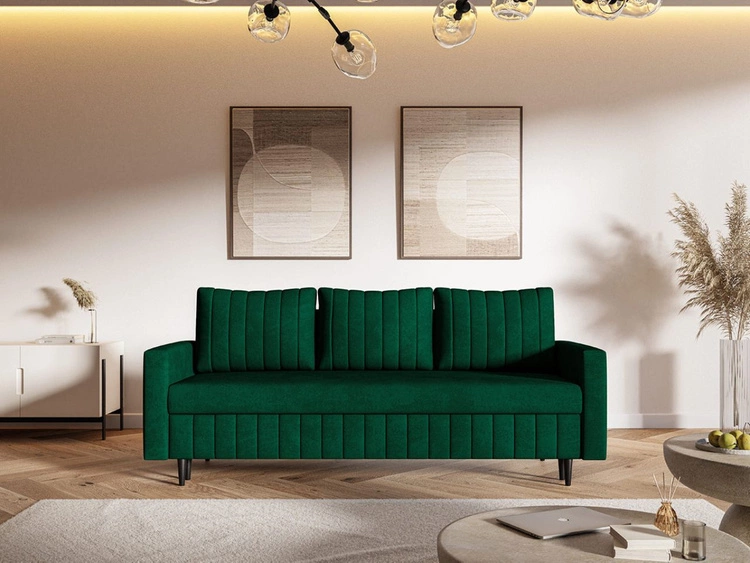 Kanapa z funkcją spania i pojemnikiem na pościel Castelo zielona