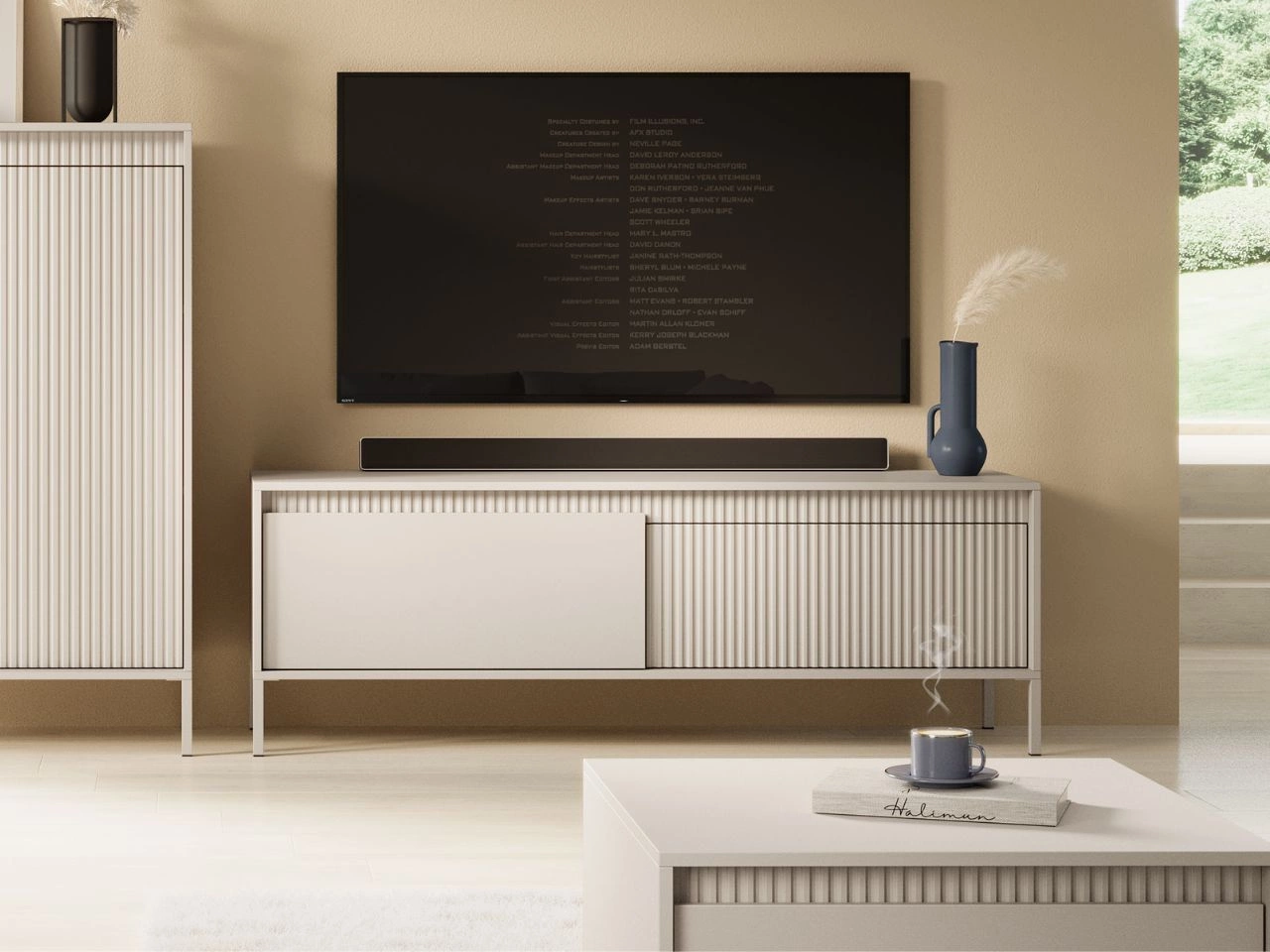 Szafka pod telewizor z drzwiczkami 153 cm Sorano Beżowa