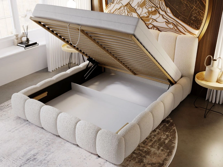 Łóżko tapicerowane z pojemnikiem i stelażem 160x200 Cloud beżowe