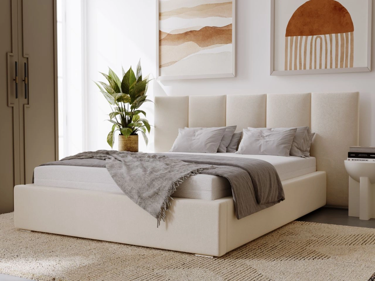 Łóżko tapicerowane z pojemnikiem i stelażem 120x200 cm Lizbona Beżowe