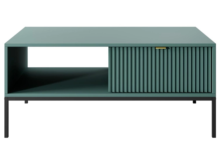 Stolik kawowy z szufladą Amber zielony na czarnych nogach